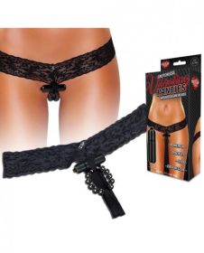 Hustler Crotchless Vibrating Lace Panties Beads Black M/L